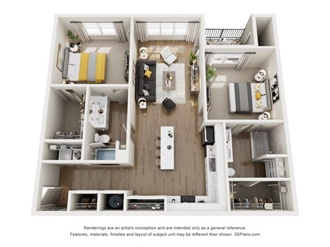 Floor plan for 2 beds, 2 baths, 1243 sqft